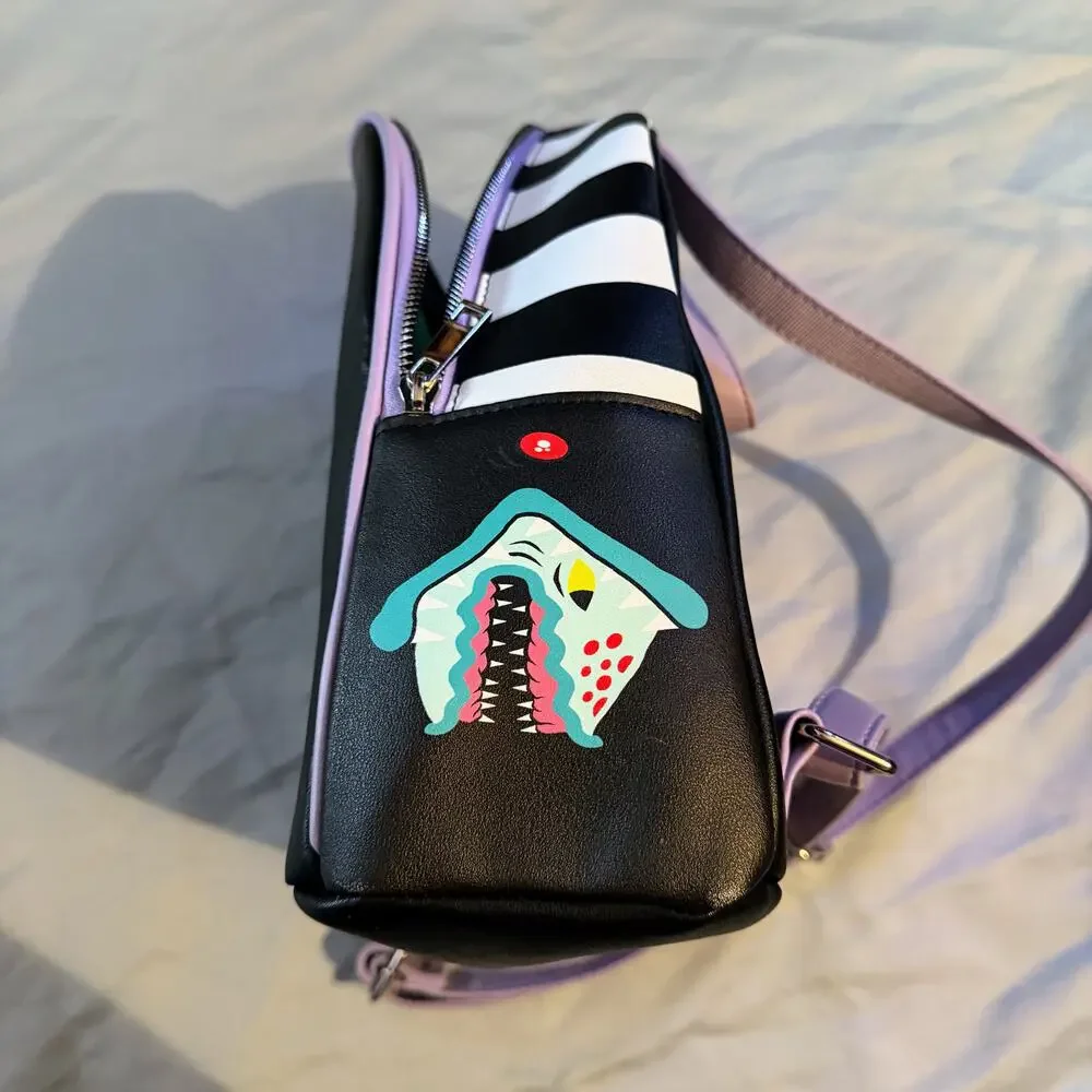 Beetlejuice Mini‎ Backpack Faux Leather Black Pink Horror Goth Bag Green Purple